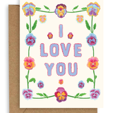 'I Love You' Pansies - Greeting Card