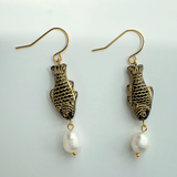 Sardine Drop Earrings - Black and Gold