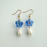 Flower Drop Earrings - Light Blue