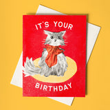 'It's Your Birthday' Bow Cat - Risograph Card