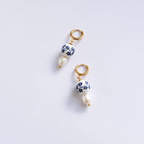 Ceramic Beads &  Freshwater Pearl Earrings