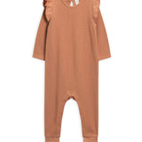 Baby Mila Waffle Knit Flutter Sleeve Romper - Cider